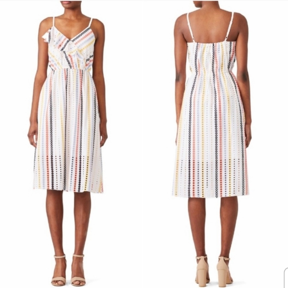 shoshanna striped rainbow eyelet dress